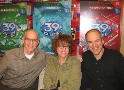 Gordon, Peter, and Jude at the Scholastic store